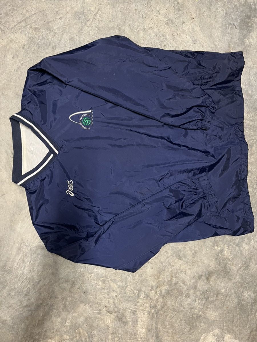 Asics navy blue and white asics windbreaker pullover sweatshirt Size US XL / EU 56 / 4 - 3 Thumbnail