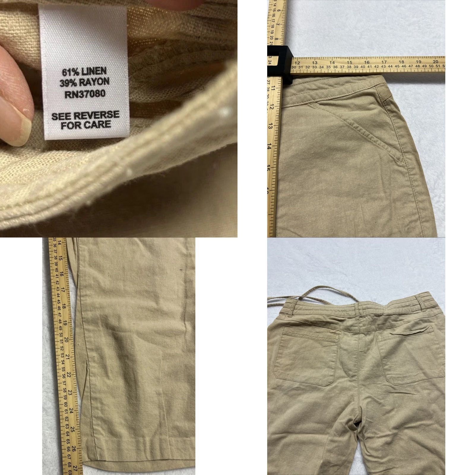 Vintage Cato Linen Blend Wide Leg Pants Womens 14 Khaki Beige Lightweight Knit Flat Front Button Regular Inseam 26 in Wide-Leg Clothing Size 36" / US 14 / IT 50 - 8 Thumbnail