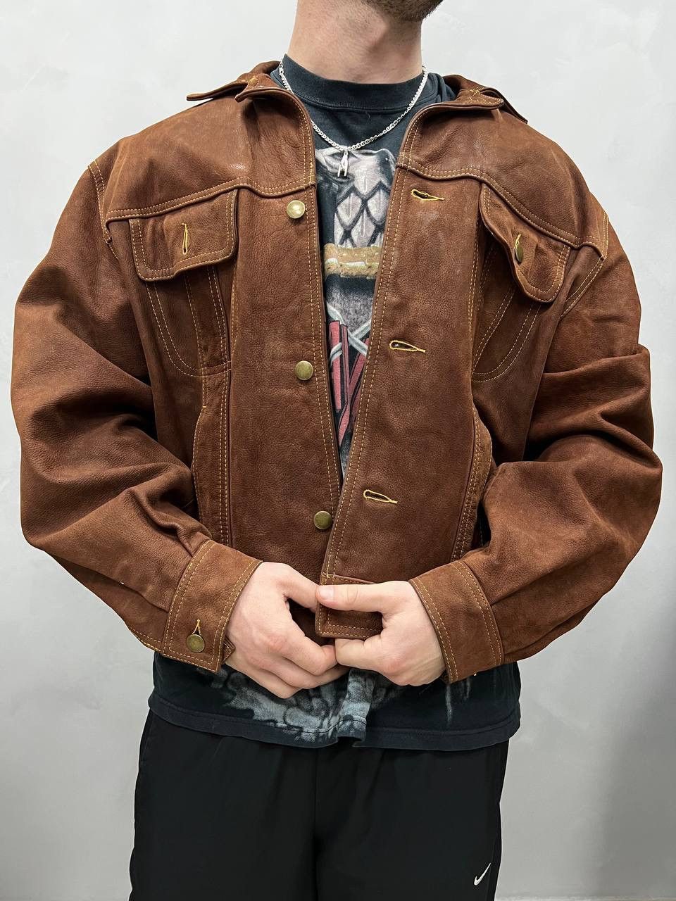 Genuine Leather × Vintage Vintage leather jacket Marlboro style Racing 90’s Y2K Size US L / EU 52-54 / 3 - 1 Thumbnail