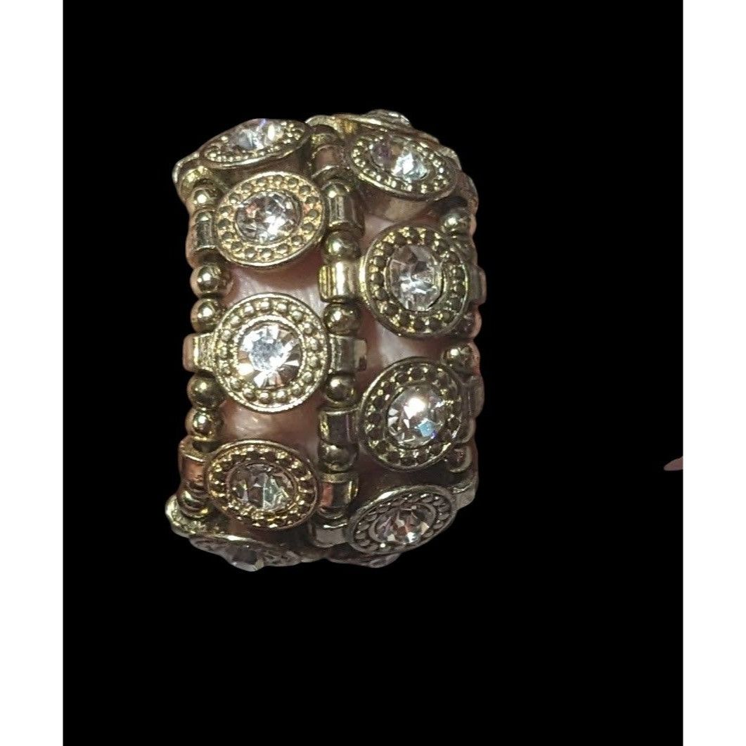 Other Chunky Gemmed Silver Tone Double Layer Beaded Stretch Ring S Size ONE SIZE - 2 Thumbnail