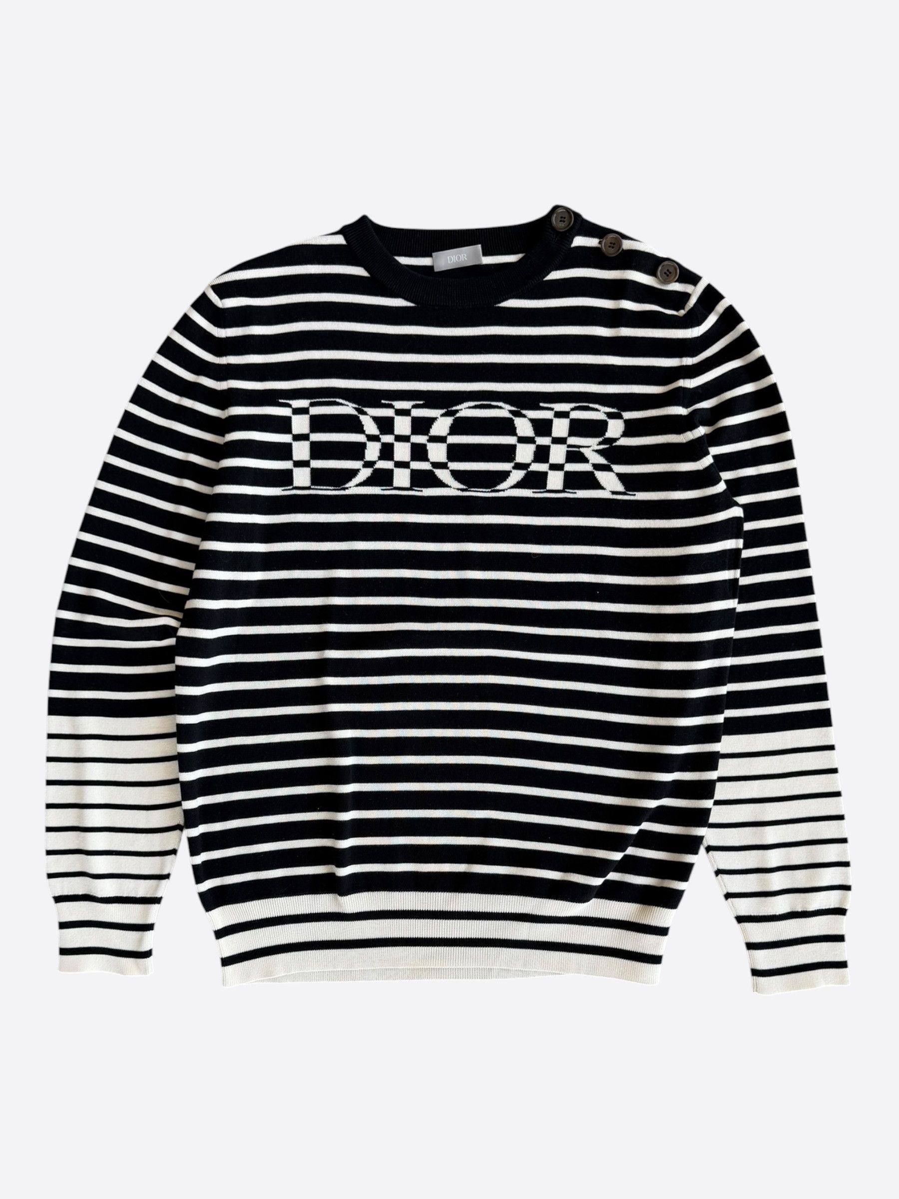 Dior Dior Black & White Striped Logo Longsleeve T-Shirt Size US L / EU 52-54 / 3 - 1 Thumbnail