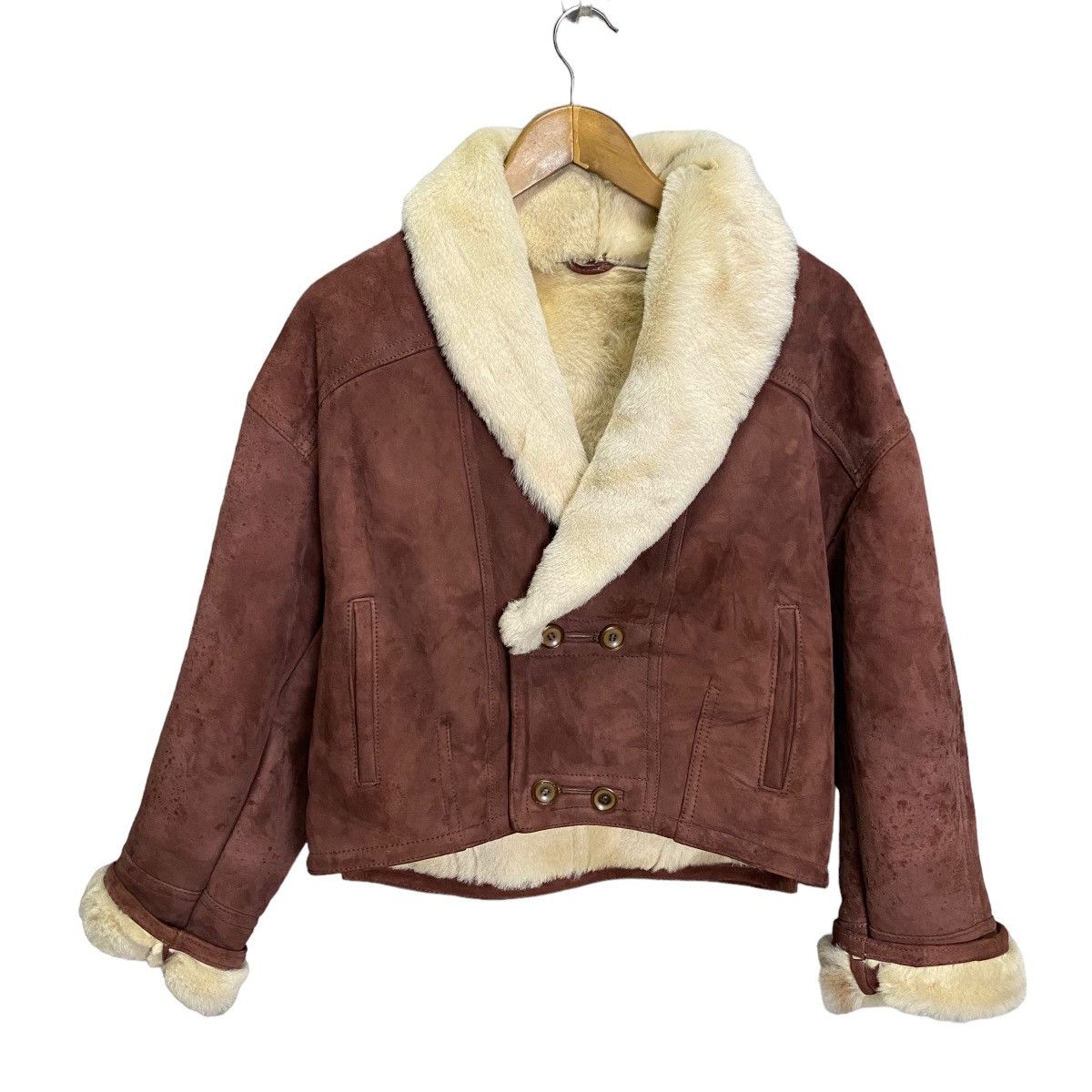 Handmade Massini Fur Faux double breasted cropped leather jacket Size US M / EU 48-50 / 2 - 1 Thumbnail