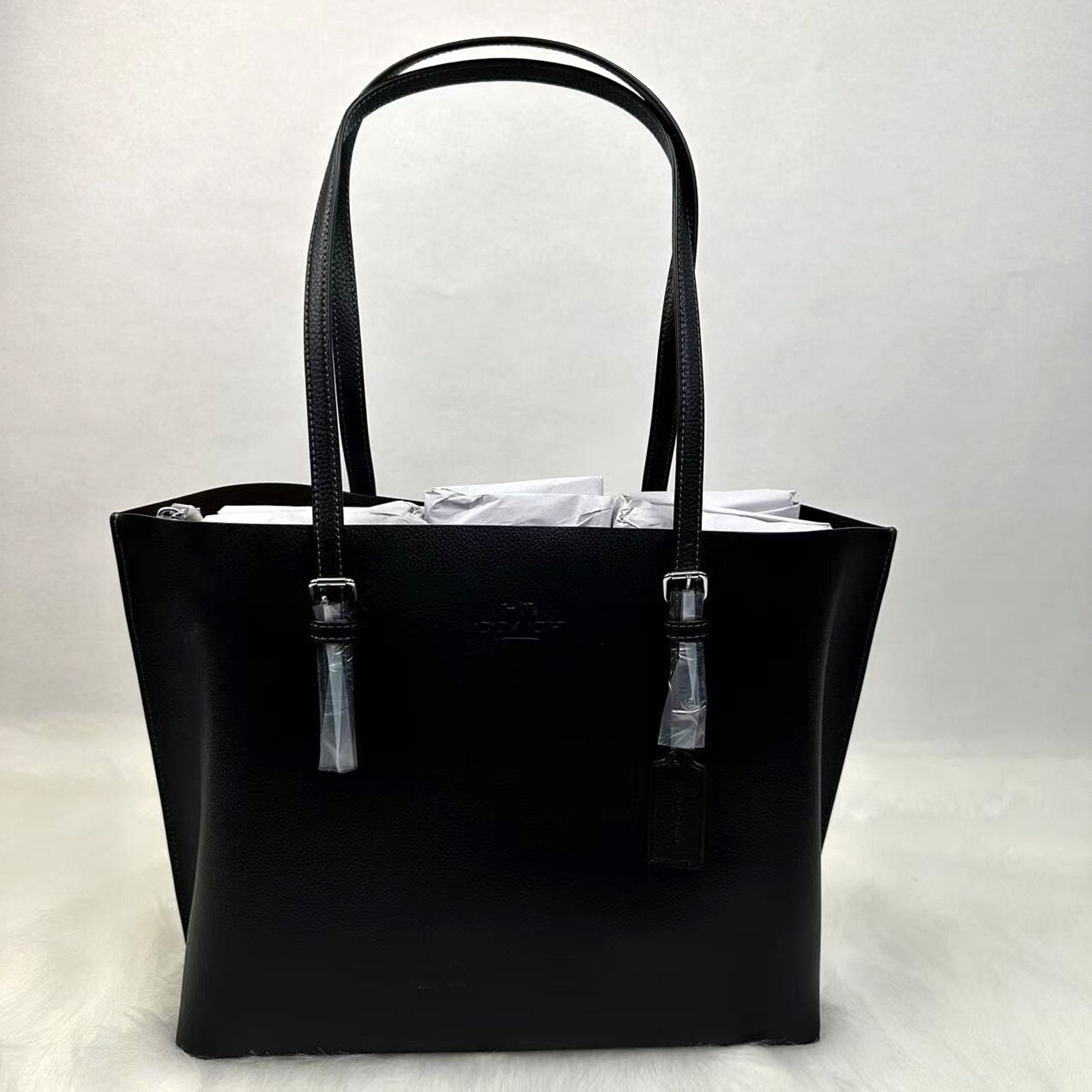 Coach Mollie Tote Large Size Leather Silver/black Cv968 Nwt, Women's