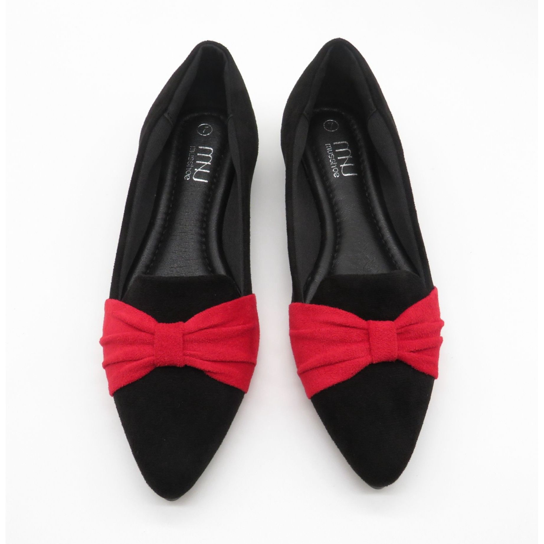 Other Musshoe Women's Black & Red Pointed Toe Flats With Bow Detai Size US 7 / IT 37 - 1 Thumbnail