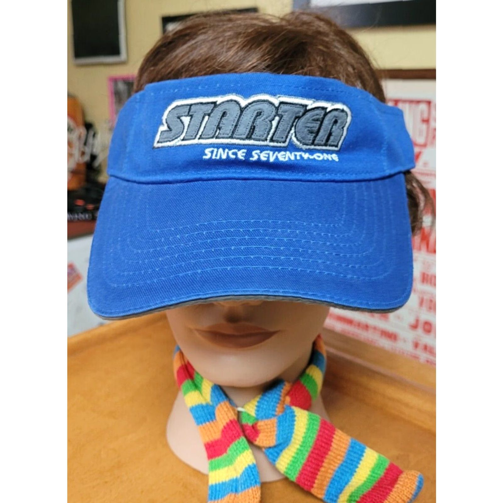 Starter Starter Visor Hat Cap Adjustable Blue 90s Sports Gear Men Adjustable Strapback Mens Caps Size ONE SIZE - 2 Thumbnail