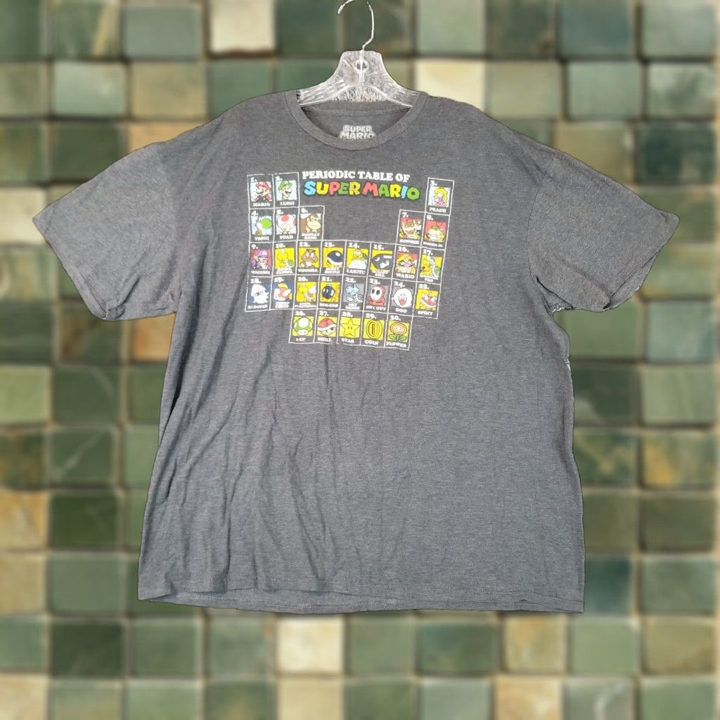 Vintage Super Mario Tee Mens 3XL Gray Graphic Tee Periodic Table Of Super Mario Size US XXL / EU 58 / 5 - 1 Thumbnail