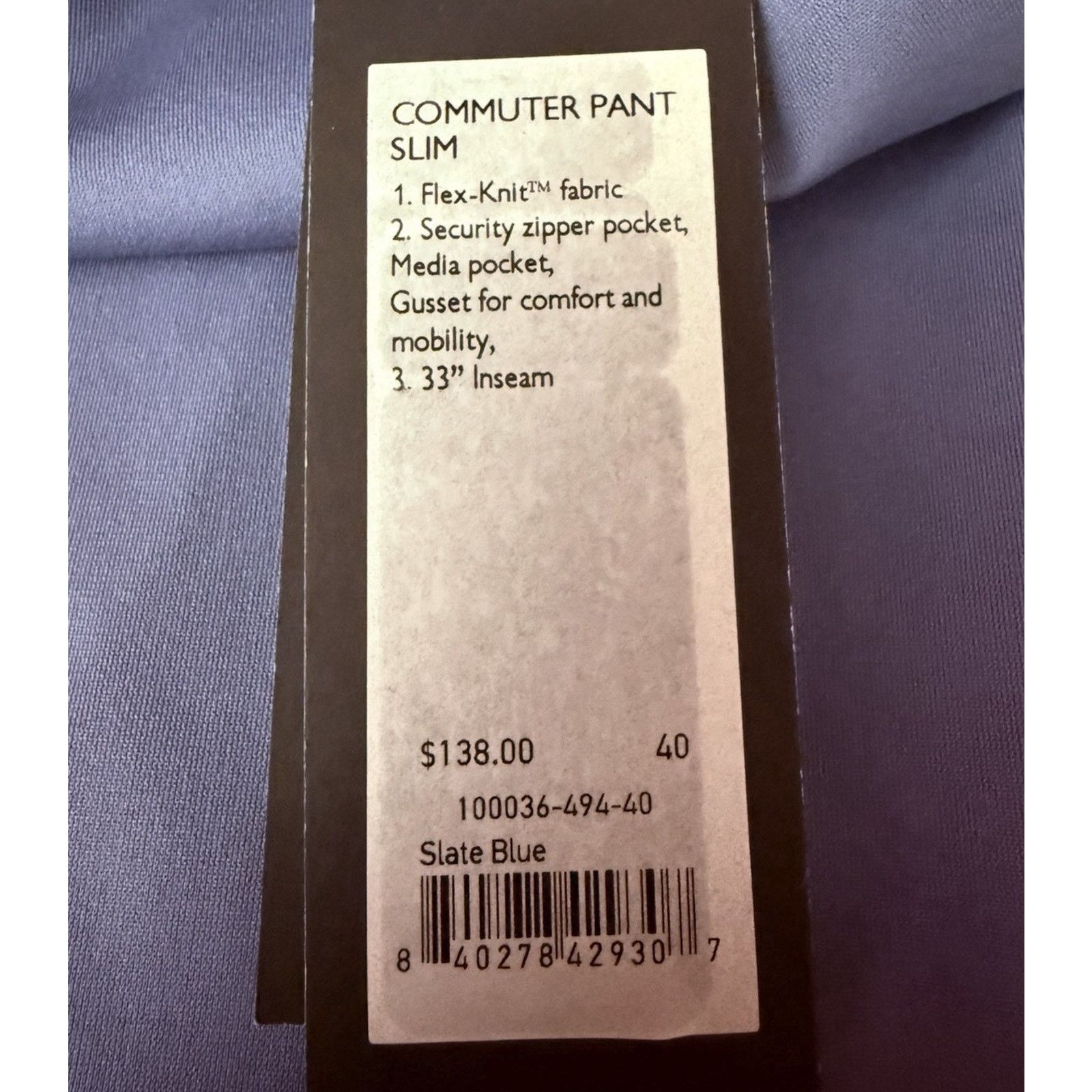 Rhone Rhone Commuter Pant Mens Size 40 Slim Slate Blue Flex Knit Size US 40 / EU 56 - 12 Thumbnail