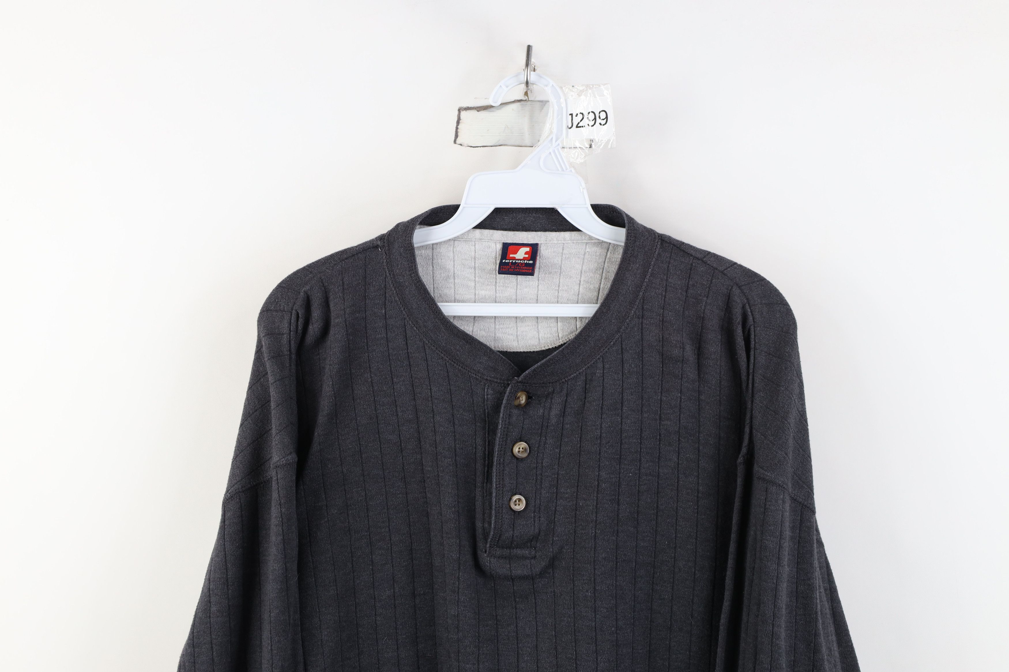 Vintage Vintage 90s Y2K Streetwear Ribbed Knit Henley T-Shirt Gray Size US L / EU 52-54 / 3 - 2 Thumbnail