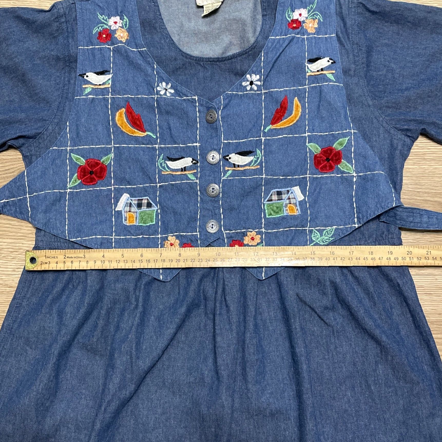 Denime VINTAGE J Gee Denim Dress Women Maxi Dress Short Sleeve Embroidered Tie Back Blue 90s Size L / US 10 / IT 46 - 7 Thumbnail