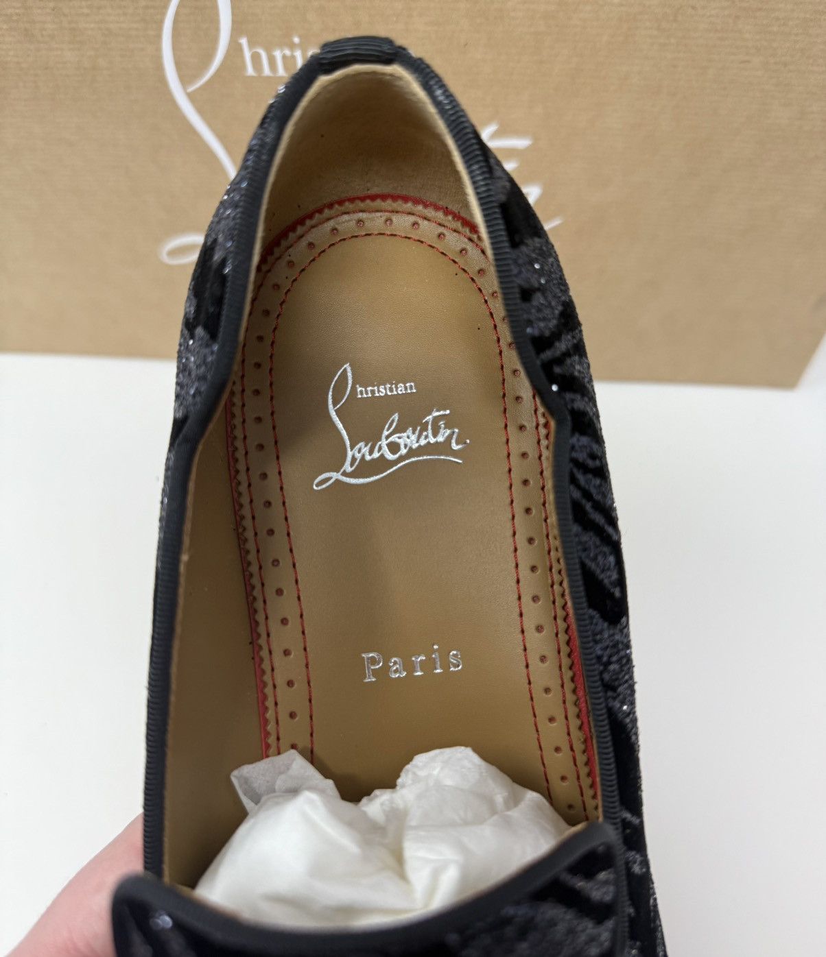 Christian Louboutin Christian Louboutin Dandy Chick Black Velvet Glitter Loafers Size US 9 / EU 42 - 6 Thumbnail