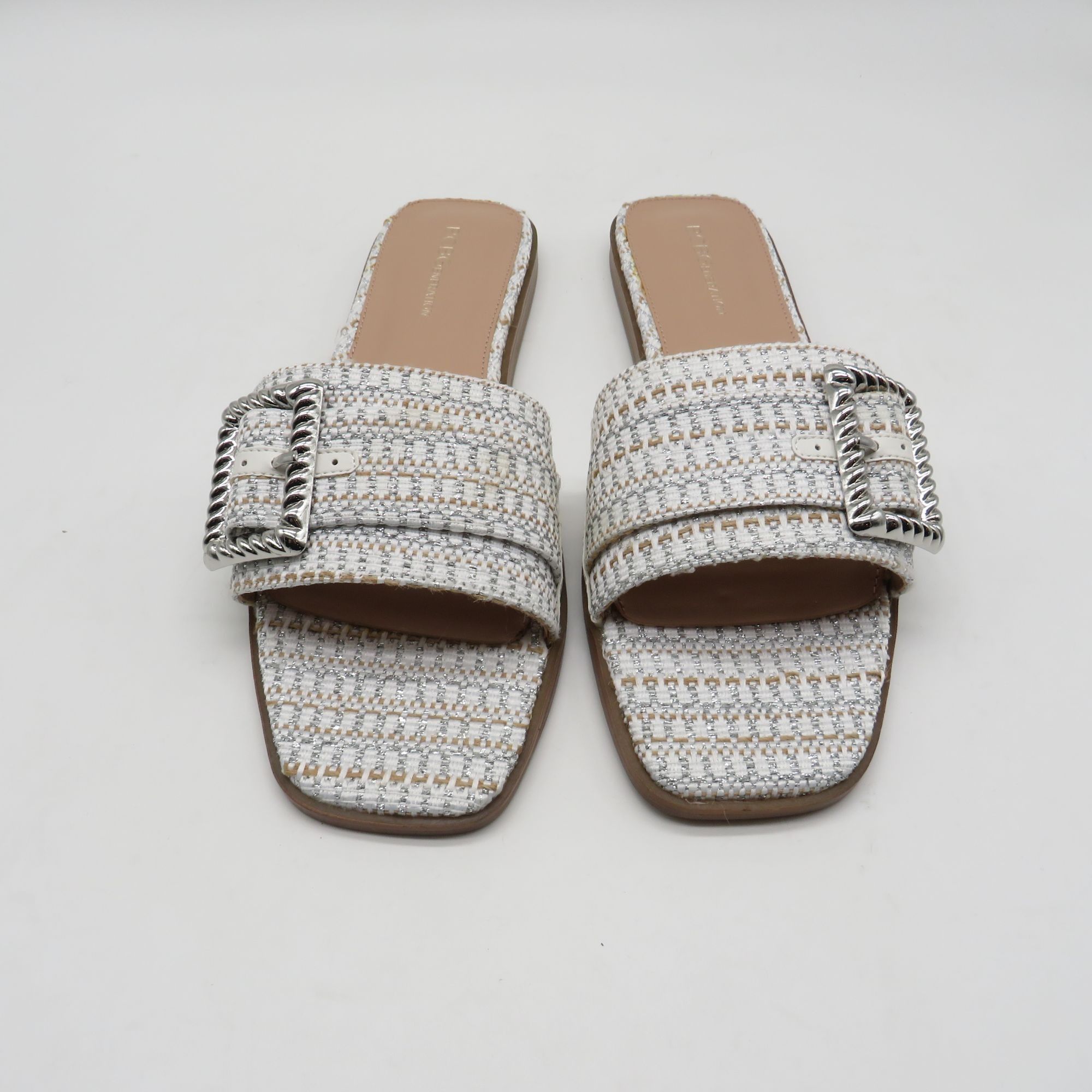 BCBGeneration Bcbgeneration White Silver Woven Slide Sandals With Buckle 1 Size US 10 / IT 40 - 3 Thumbnail