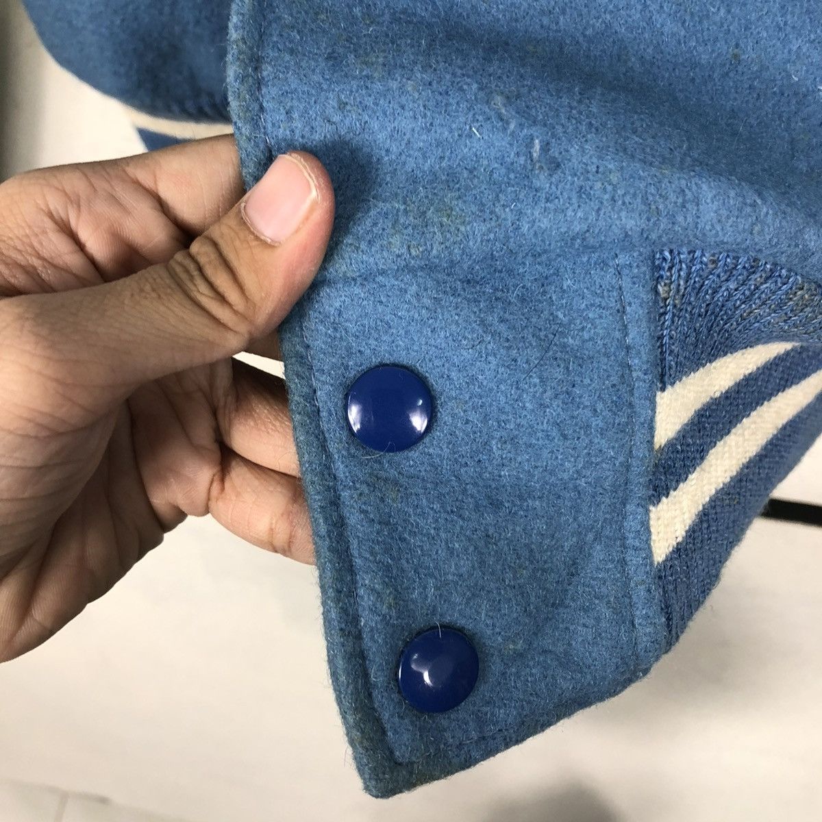 Golden Bear 🔥VINTAGE VARSITY JACKET LEATHER GOLDEN BEAR USA BABY BLUE Size US M / EU 48-50 / 2 - 18 Thumbnail