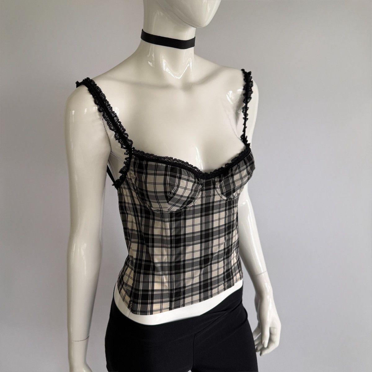 Blumarine Archival Vntg 00s Blugirl Blumarine Plaid Lace Bustier Top Size S / US 4 / IT 40 - 3 Thumbnail