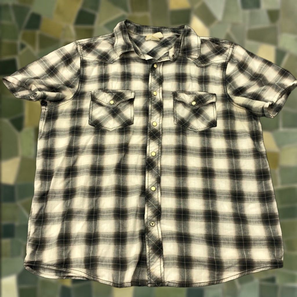 CO Vintage Roebuck & Co Shirt Mens L Gray Plaid Pearl Snap Cowboy Western Rodeo Size US L / EU 52-54 / 3 - 1 Thumbnail