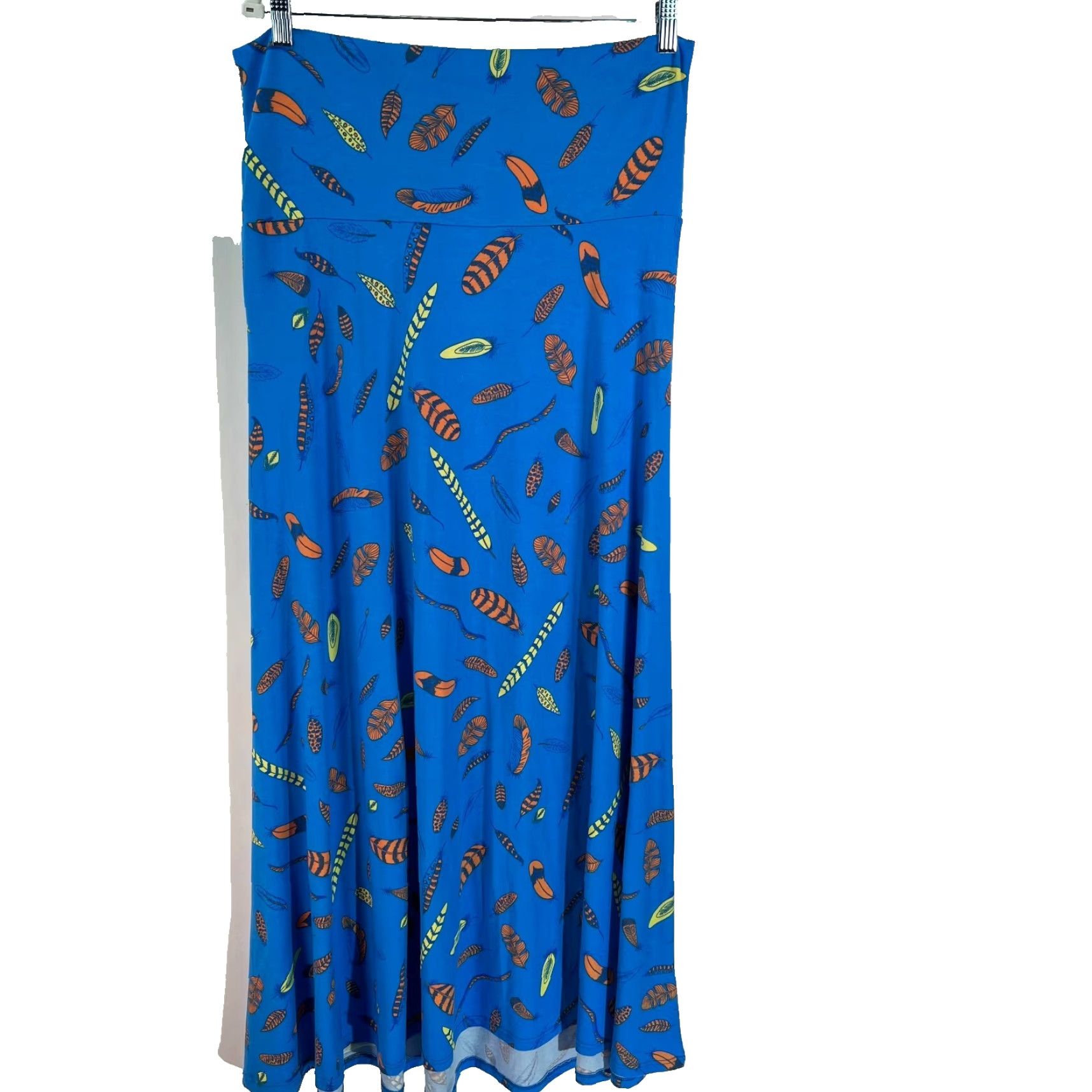 Vintage LulaRoe Womens Feather Print Stretch Pull On Maxi Skirt Blue Azure L Large Women's Skirt Maxi Feather Print Blue Azure Stretch Pull On Regular Size L Size 36" / US 14 / IT 50 - 2 Thumbnail