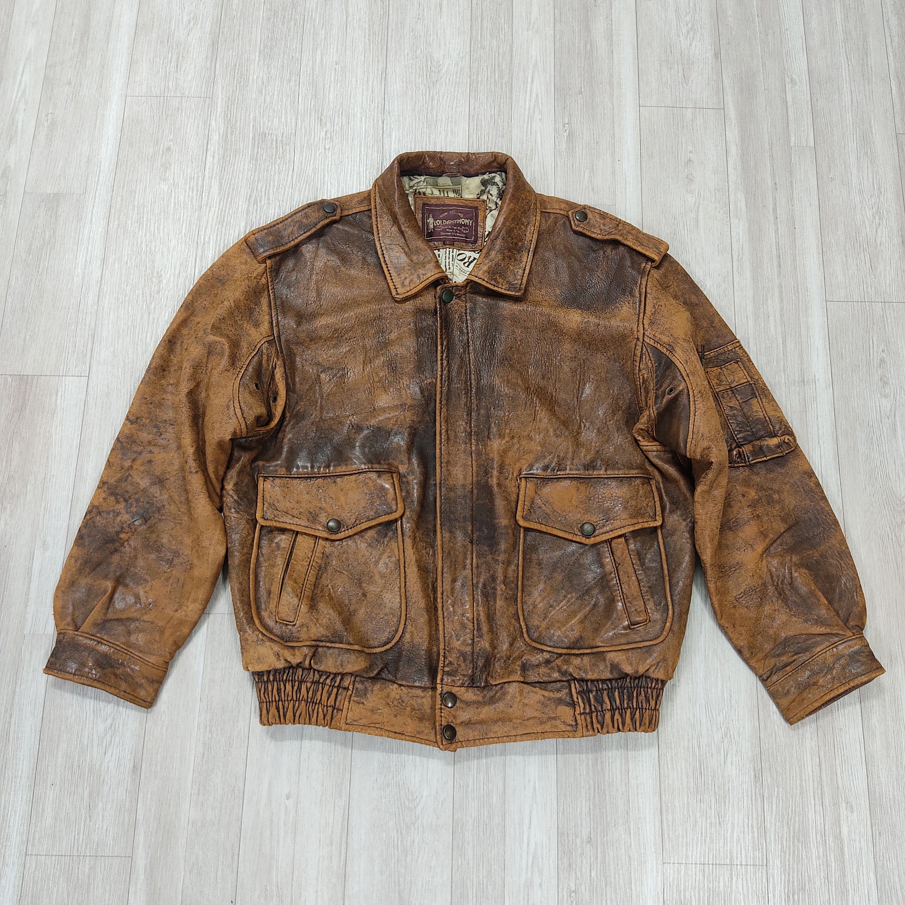 Genuine Leather G1 LOLDANTHONY Newspapers Lined Sheepskin Leather Jacket Size US L / EU 52-54 / 3 - 4 Thumbnail