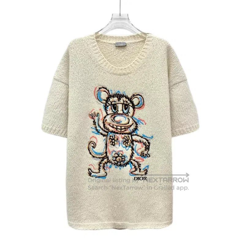 Dior Dior Beige monkey cartoon pattern embroidery wool round ne Size US XL / EU 56 / 4 - 1 Thumbnail
