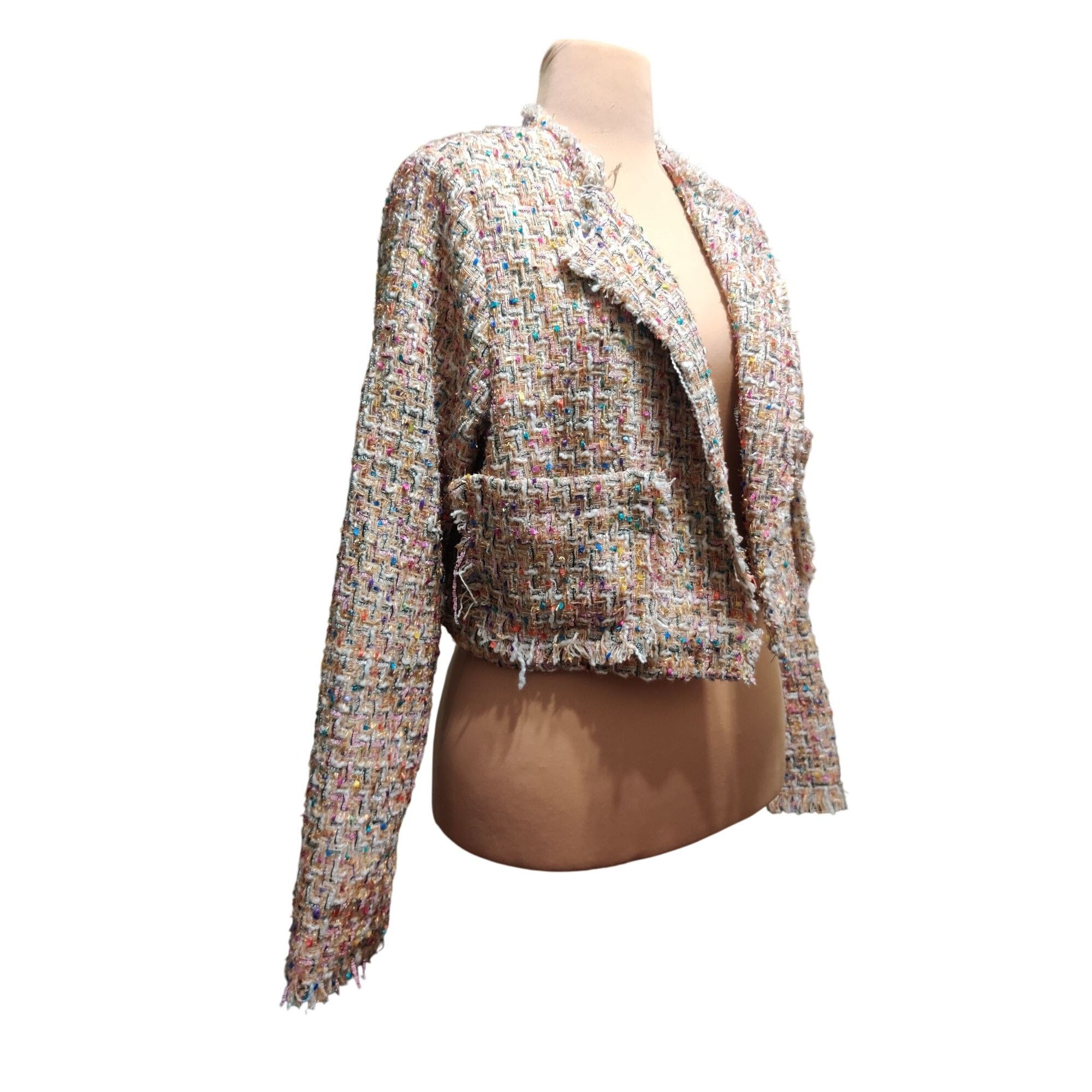 Fashion Nova Fashion Nova 1XL Womens Cropped Tweed Jacket Multicolor Text Size XL / US 12-14 / IT 48-50 - 16 Thumbnail