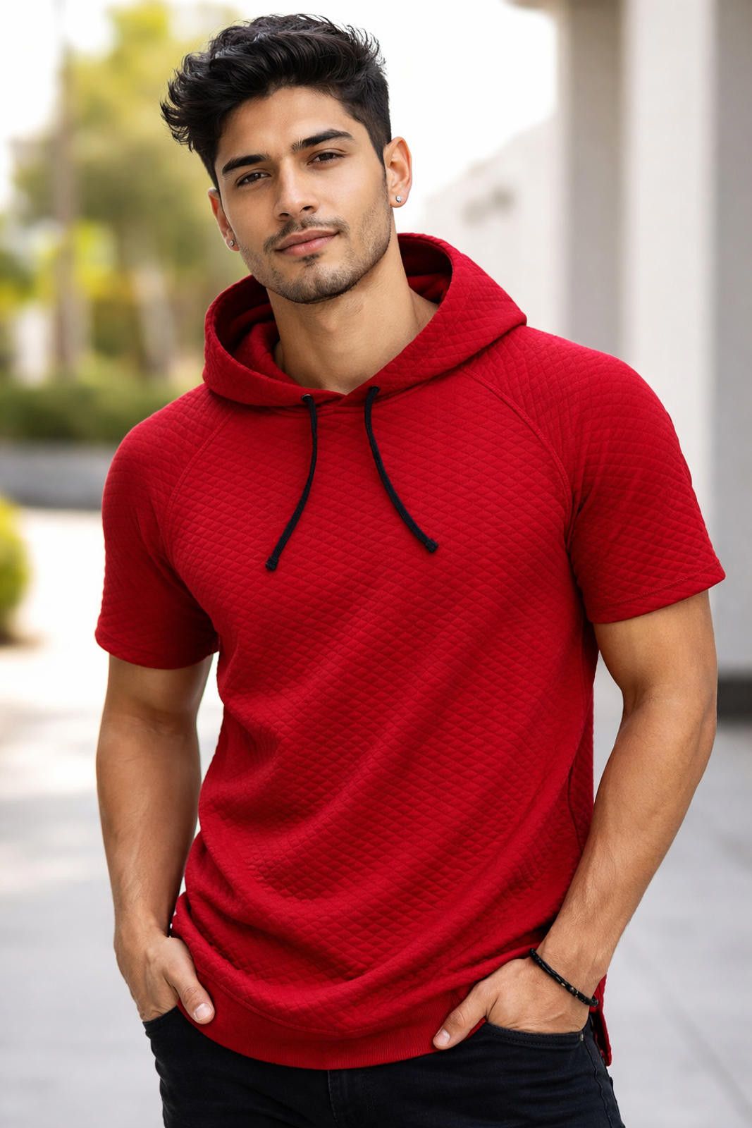 Stuart Weitzman Men's Large Red Pullover Hoodie with High-Low Hem Size US L / EU 52-54 / 3 - 1 Thumbnail