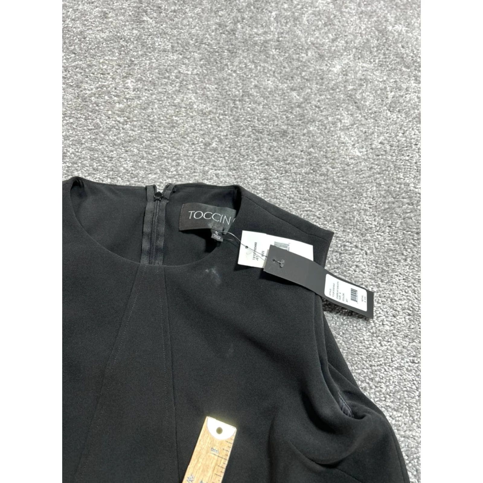 Vintage Toccin Dress Womens 6 Black Crepe Overlay Sheath Sleeveless Back Zip New Stretch Size M / US 6-8 / IT 42-44 - 5 Thumbnail