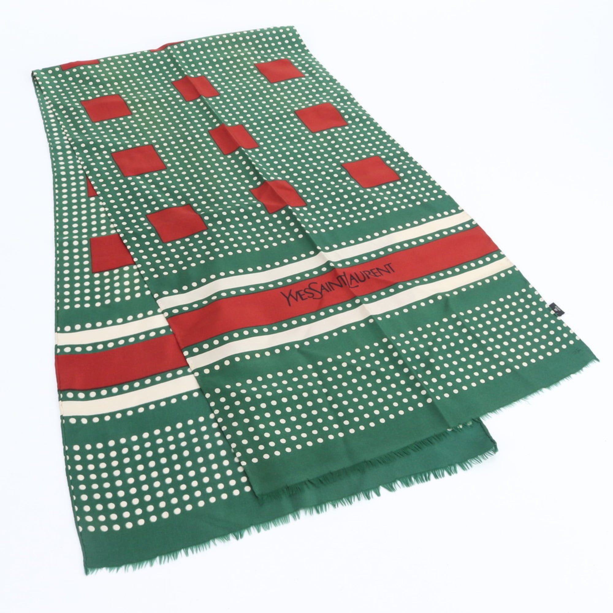 YVES Saint Laurent (Ysl) Silk Green Scarf/muffler/stole With Fringe - Women's