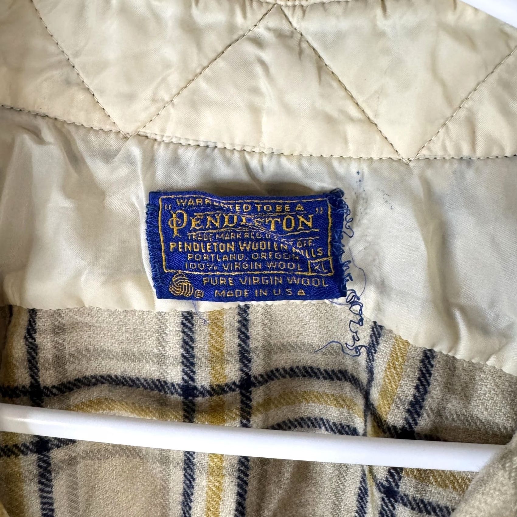 Pendleton VINTAGE Pendleton Shirt Mens XL Beige Plaid Wool Flannel Quilted Lined USA Size US XL / EU 56 / 4 - 7 Thumbnail
