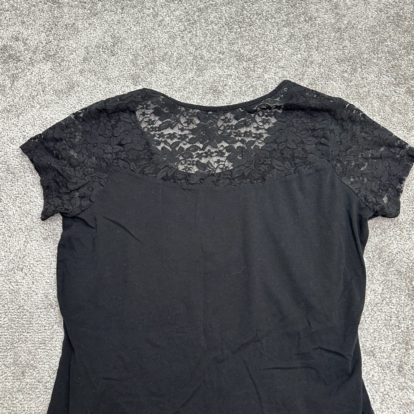 Vintage Ambiance Lace Blouse Womens 2XL Black Short Sleeve Round Neck Casual Stretch Top Size XXL / US 16-18 / IT 52-54 - 3 Thumbnail