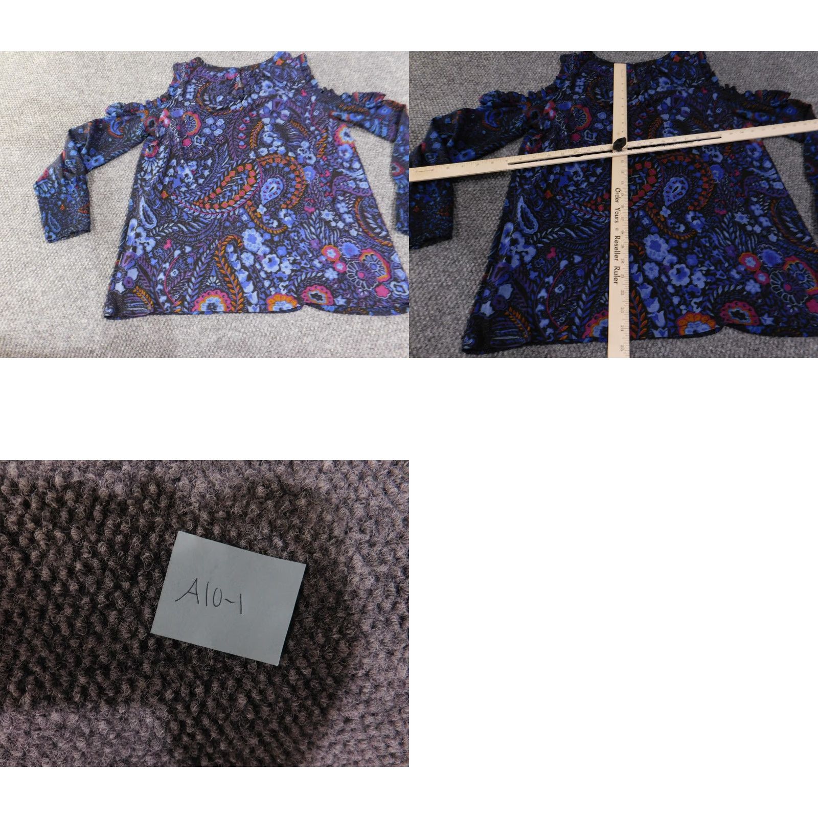 Loft LOFT Shirt Womens Large Navy Blue Paisley Cold Shoulder Ruffle Long Sleeve Boho Size L / US 10 / IT 46 - 9 Thumbnail