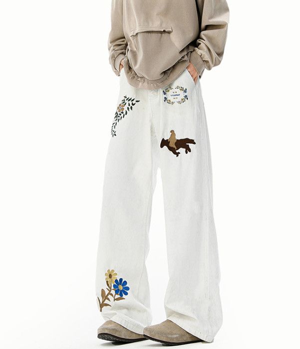 Japanese Brand Men's street hip-hop wide-leg loose flared embroidered jeans Size US 32 / EU 48 - 5 Thumbnail