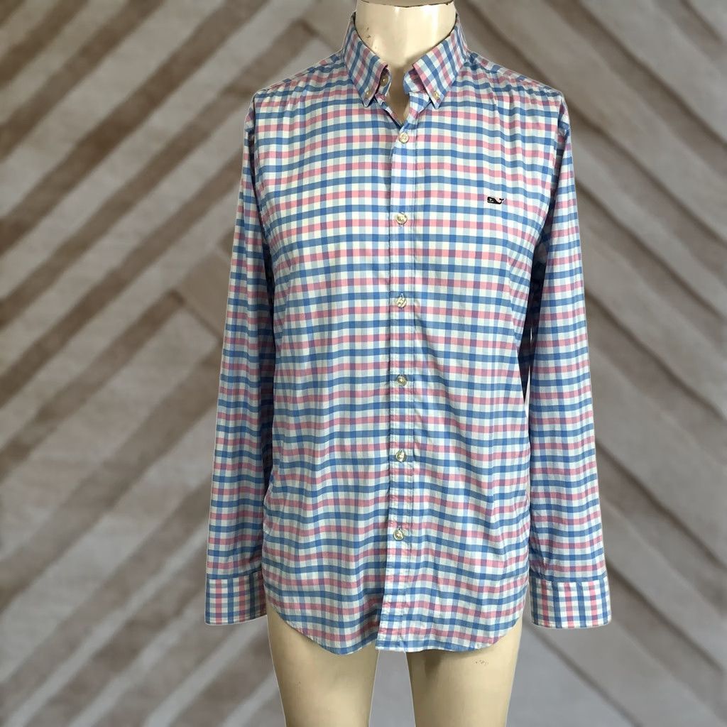 Vineyard Vines Vineyard Vines Slim Fit Whale Shirt Men's M Gingham Check Button Down Blue Size US M / EU 48-50 / 2 - 1 Thumbnail