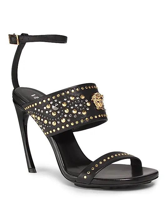Versace os11x0326 Medusa Head Embellished-Leather Sandals in Black Size US 7.5 / IT 37.5 - 2 Thumbnail