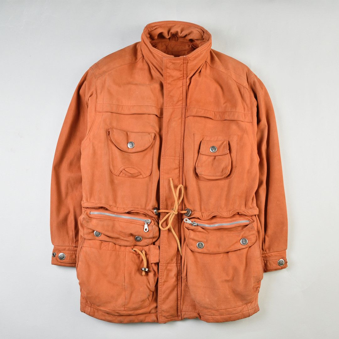 image of Genuine Leather x Leather Jacket Multipocket Leather Field Jacket Orange, Men's (Size Small)
