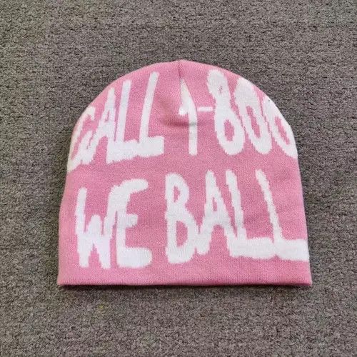 Japanese Brand Call 1-800 We Ball Y2K Graphic No Cuff Beanie Hat Pink Size ONE SIZE - 4 Thumbnail