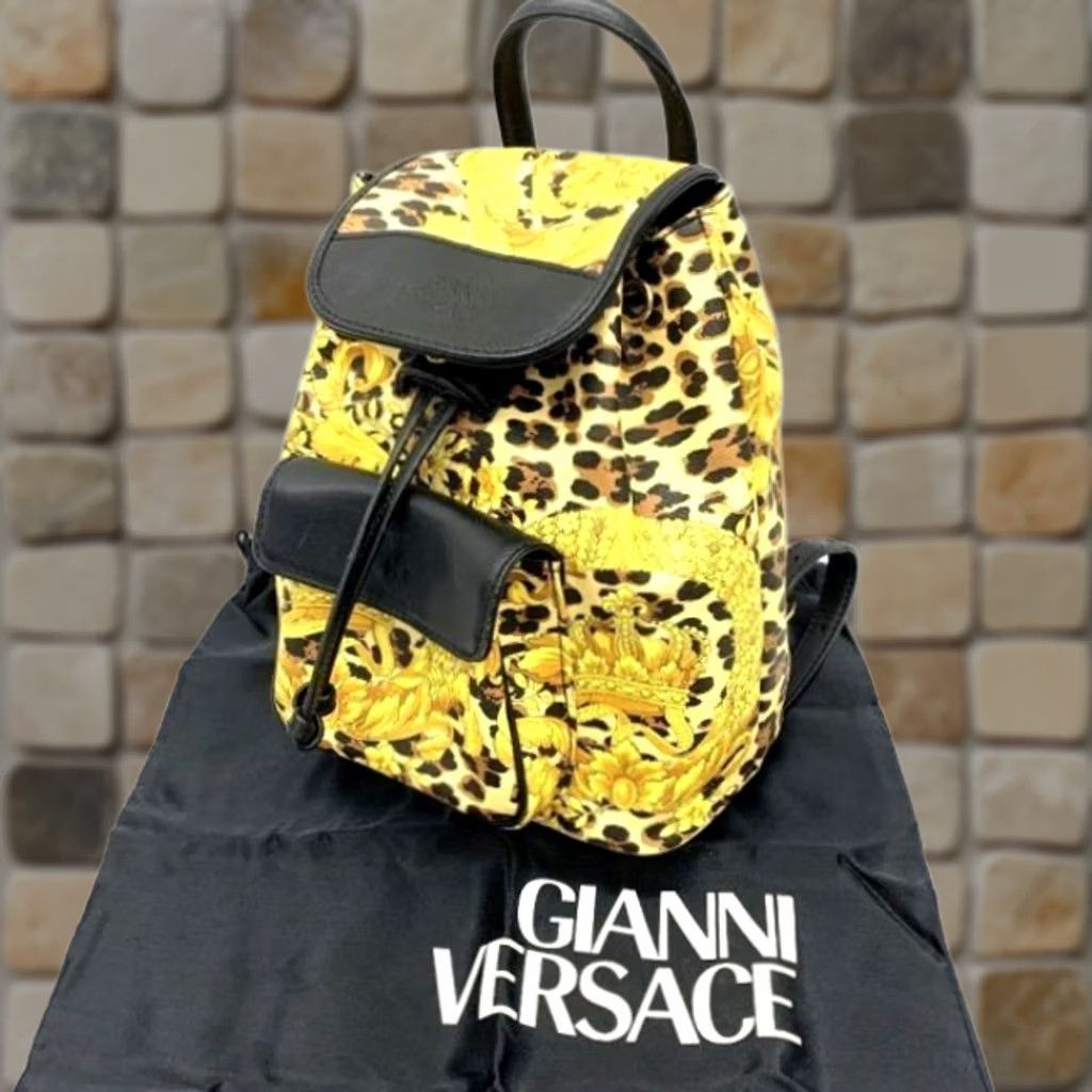 Gianni Versace Backpack Yellow Canvas Leather Baroque  display picture 3