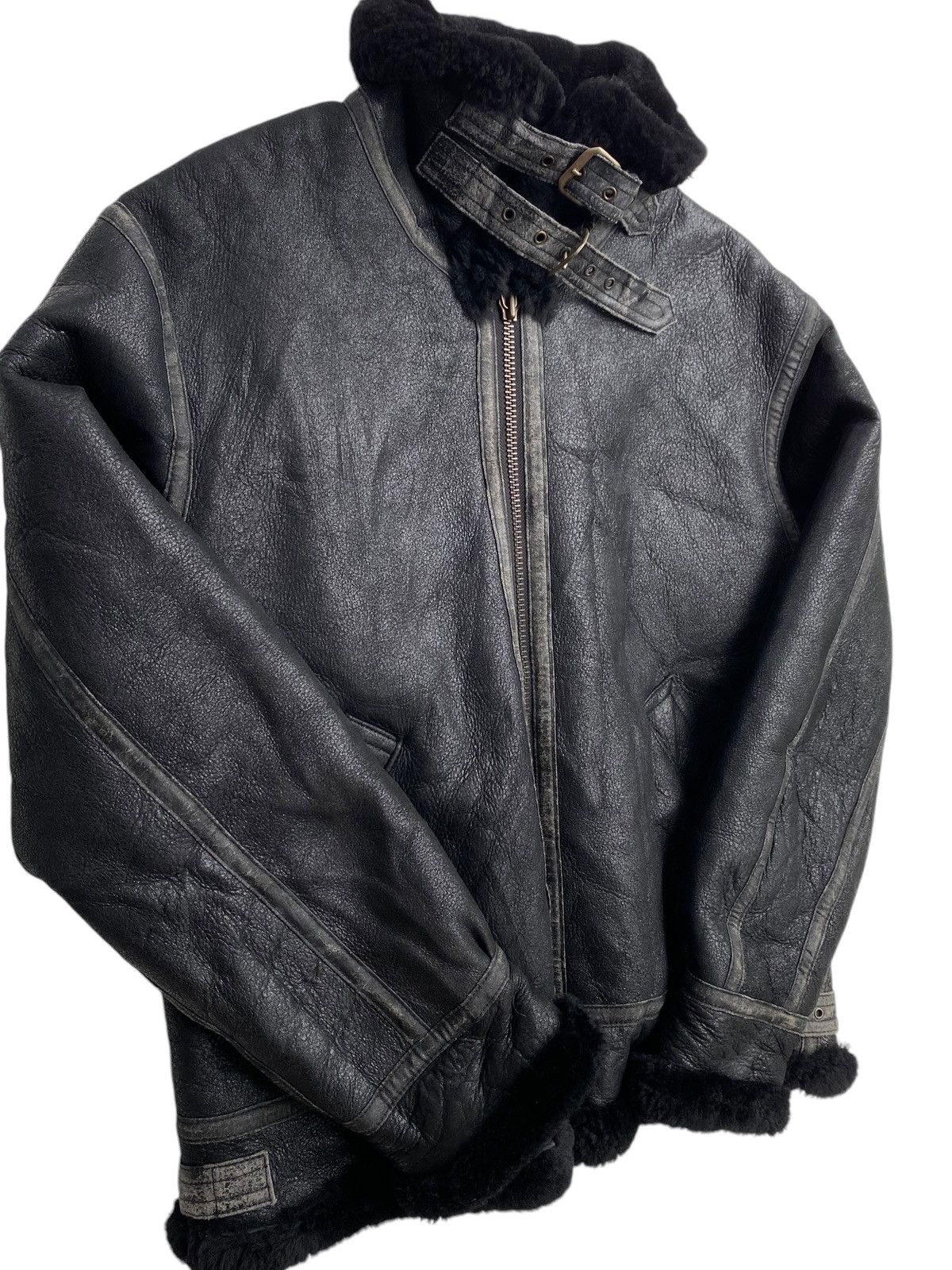 Vtg Sheepskin Military Leather Jacket