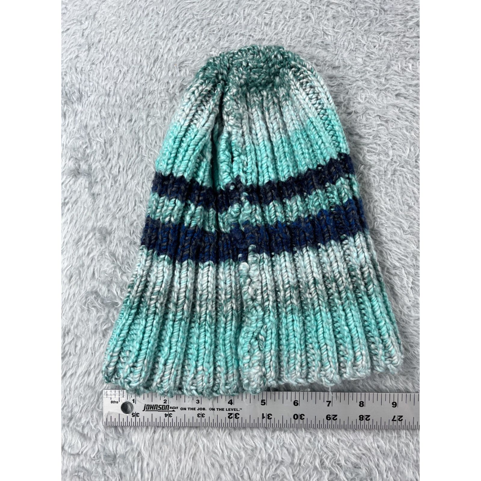 Vintage Unbranded Beanie Shirt? No, Beanie remains Beanie; Chunky Blue Stripe Knit One Size Adult Acrylic Winter Toque Cap Size ONE SIZE - 3 Thumbnail