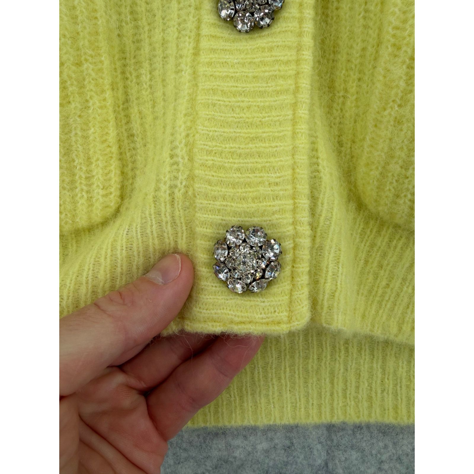 Ganni GANNI Elfin Yellow Jewel Button-Front Alpaca Wool Cardigan Size L / US 10 / IT 46 - 4 Thumbnail