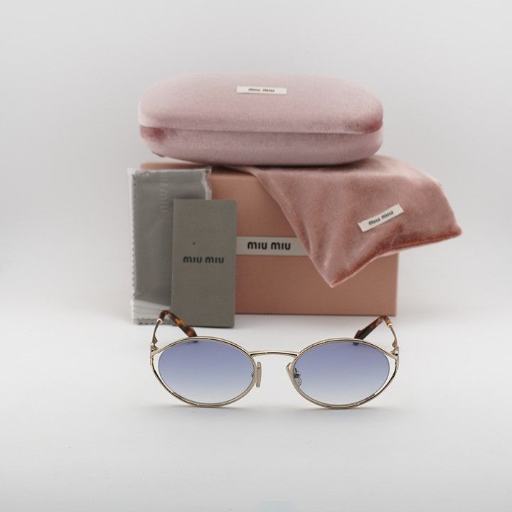 Miu Miu Miu Miu MU52YS ZVN80O Sunglasses Gold Oval Frame, Blue Size ONE SIZE - 11 Thumbnail