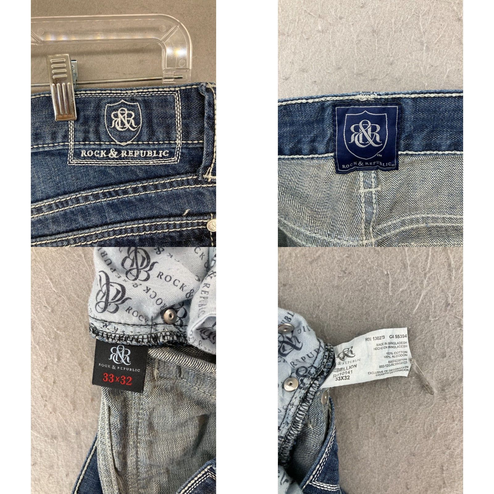 Vintage Mens Rock Republic Rebellion Jeans 33x32 Button Pocket Thick Stitch Size US 33 - 8 Thumbnail
