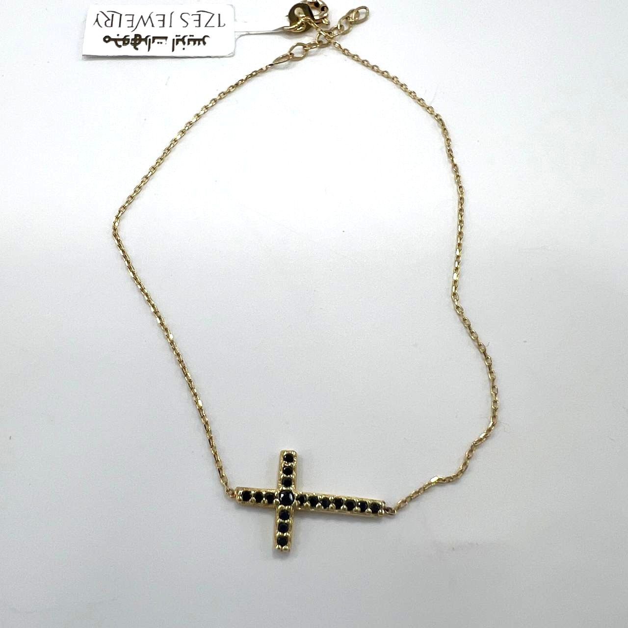 Other 14K yellow gold bracelet with black zircon cross Size ONE SIZE - 1 Thumbnail