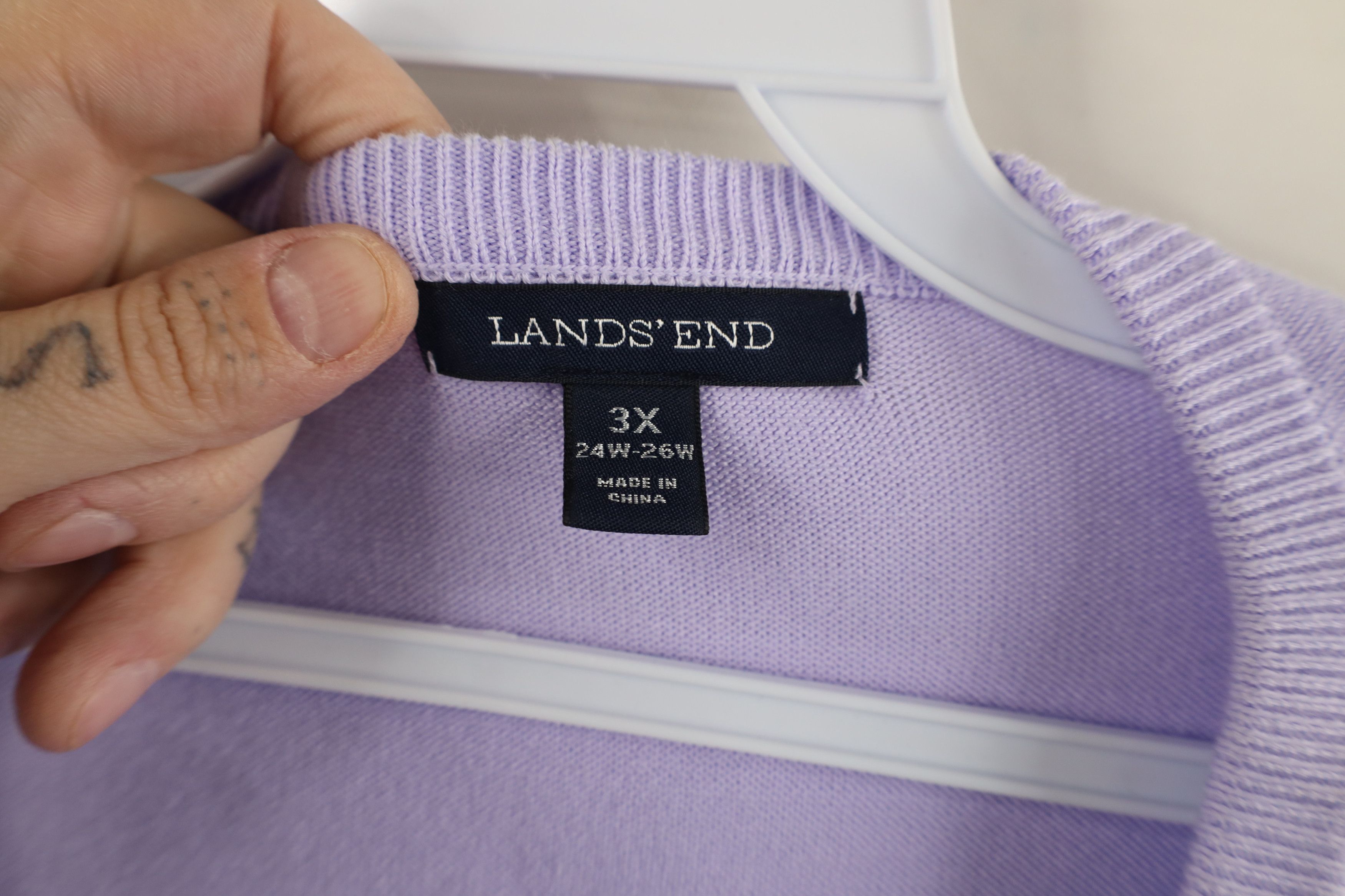 Lands' End × Vintage Vintage Lands End Cotton 3/4 Sleeve Cardigan Sweater Lilac Size 3XL / US 20-22 - 9 Thumbnail