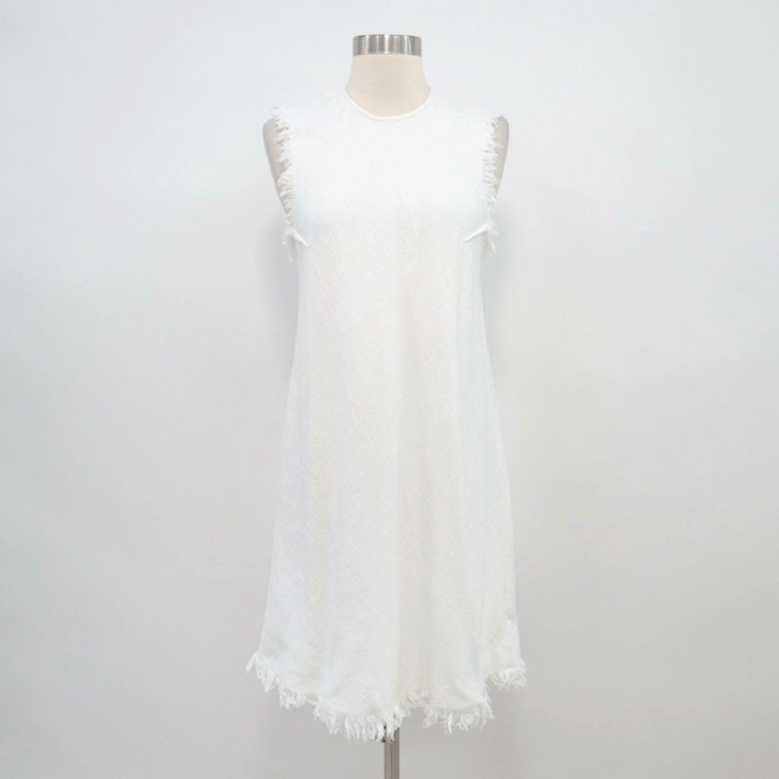 image of Alexander Wang Shift Dress Womens 4 Sleeveless White Raw Hem Edges Cotton Canvas (Size Small)