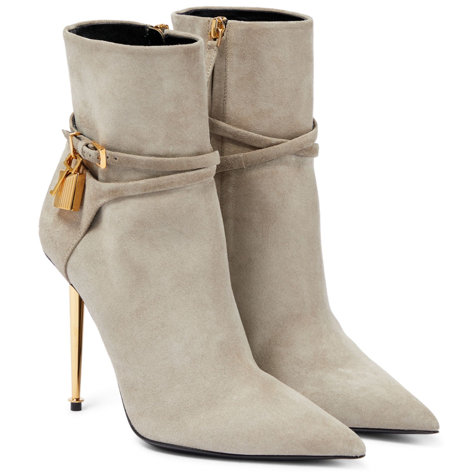 Padlock 105mm Suede Ankle Strap Pointed Toe Heel Bootie 41