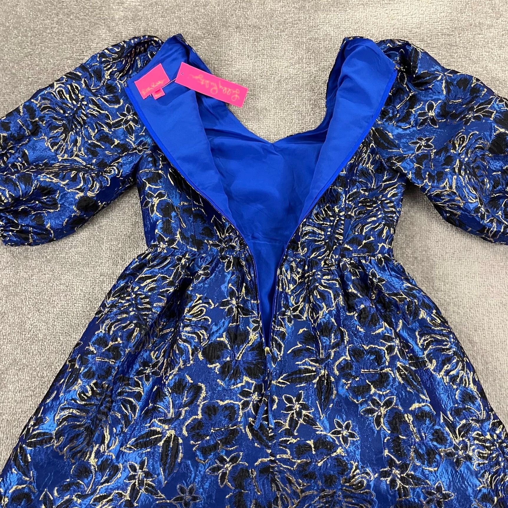 Lilly Pulitzer VINTAGE not applicable; proceed with Lilly Pulitzer Dress Women 8 Calyssa Blue Grotto Twilight Floral Brocade NEW Size M / US 6-8 / IT 42-44 - 6 Thumbnail