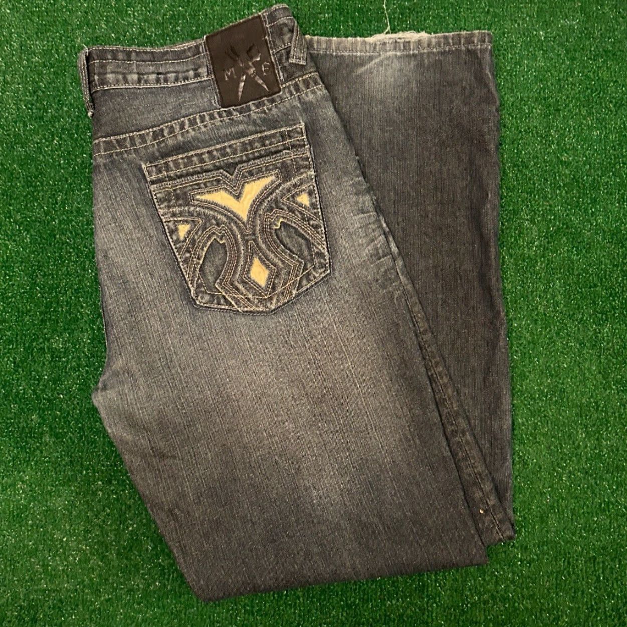 Marcs VINTAGE Marc Ecko Baggy Straight Jeans Mens Size 36 Grunge Hip Hop Skater Y2K 32 Inseam Distressed Denim Blue Mens Size US 36 / EU 52 - 6 Thumbnail