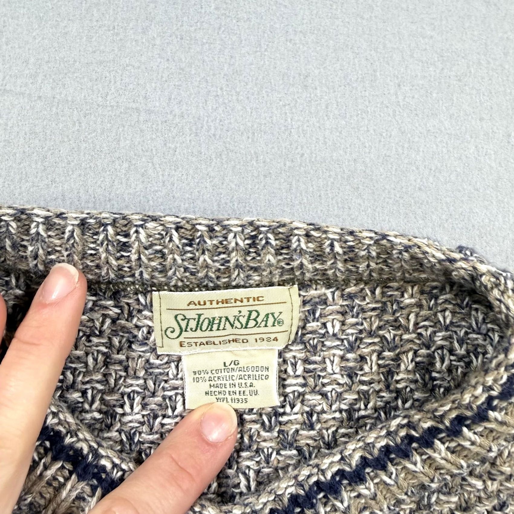 Vintage Vintage St. Johns Bay Sweater Mens L Gray Waffle-Knit Duck Patch USA 90s Size US L / EU 52-54 / 3 - 4 Thumbnail