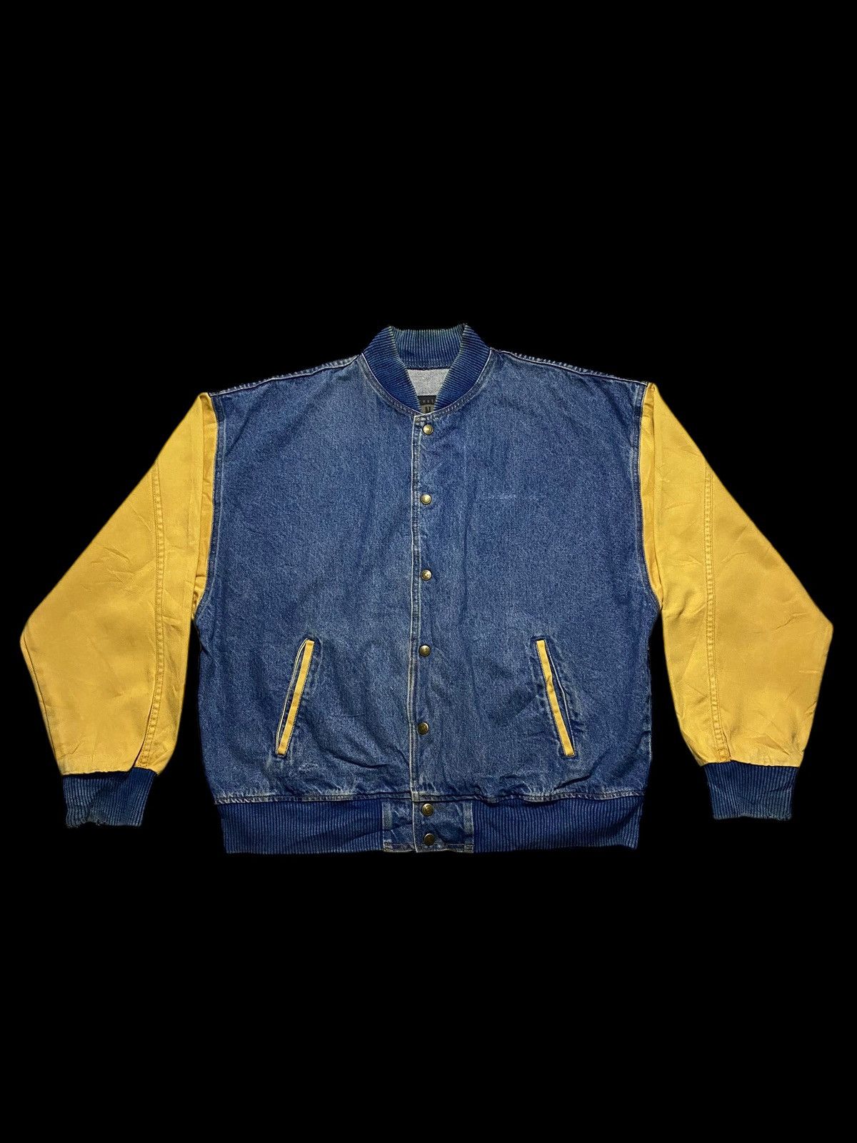 Denim & Co. Wyland 80s/90s vintage denim bomber jacket yellow sleeves Size US XL / EU 56 / 4 - 1 Thumbnail