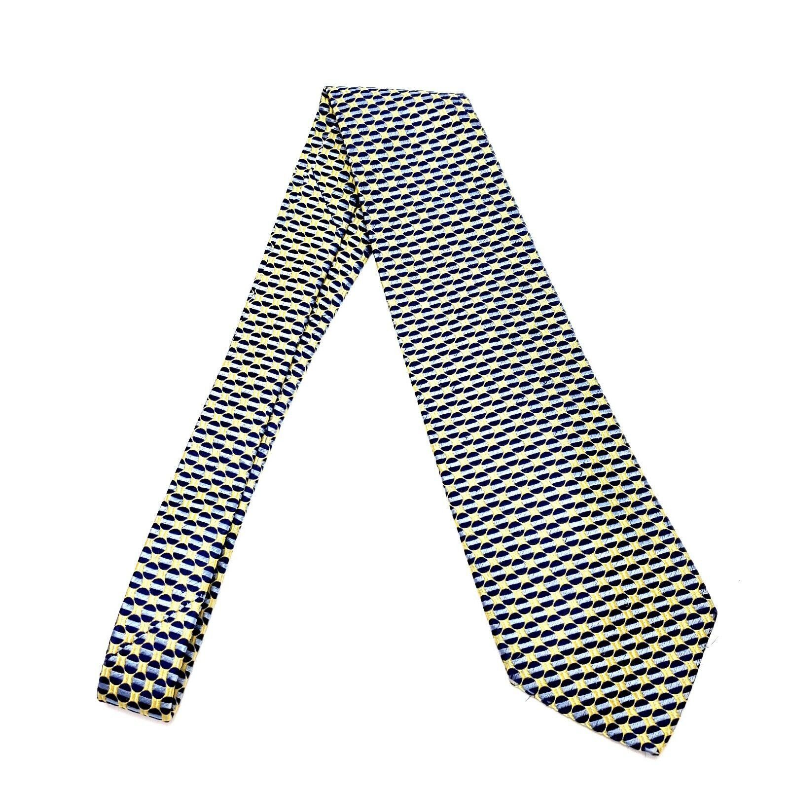 Vintage Ferrell Reed Silk Tie Woven Blue Yellow Geometric Wide City Size ONE SIZE - 6 Thumbnail