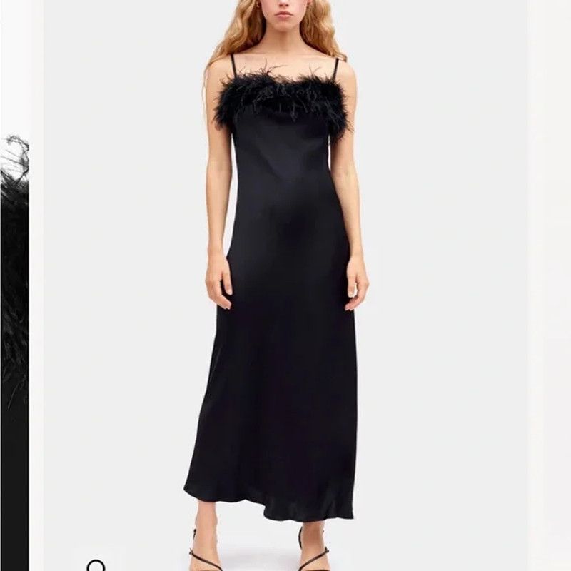 Sleeper NWT Sleeper Boheme black midi slip dress feather trim Size XS / US 0-2 / IT 36-38 - 2 Thumbnail