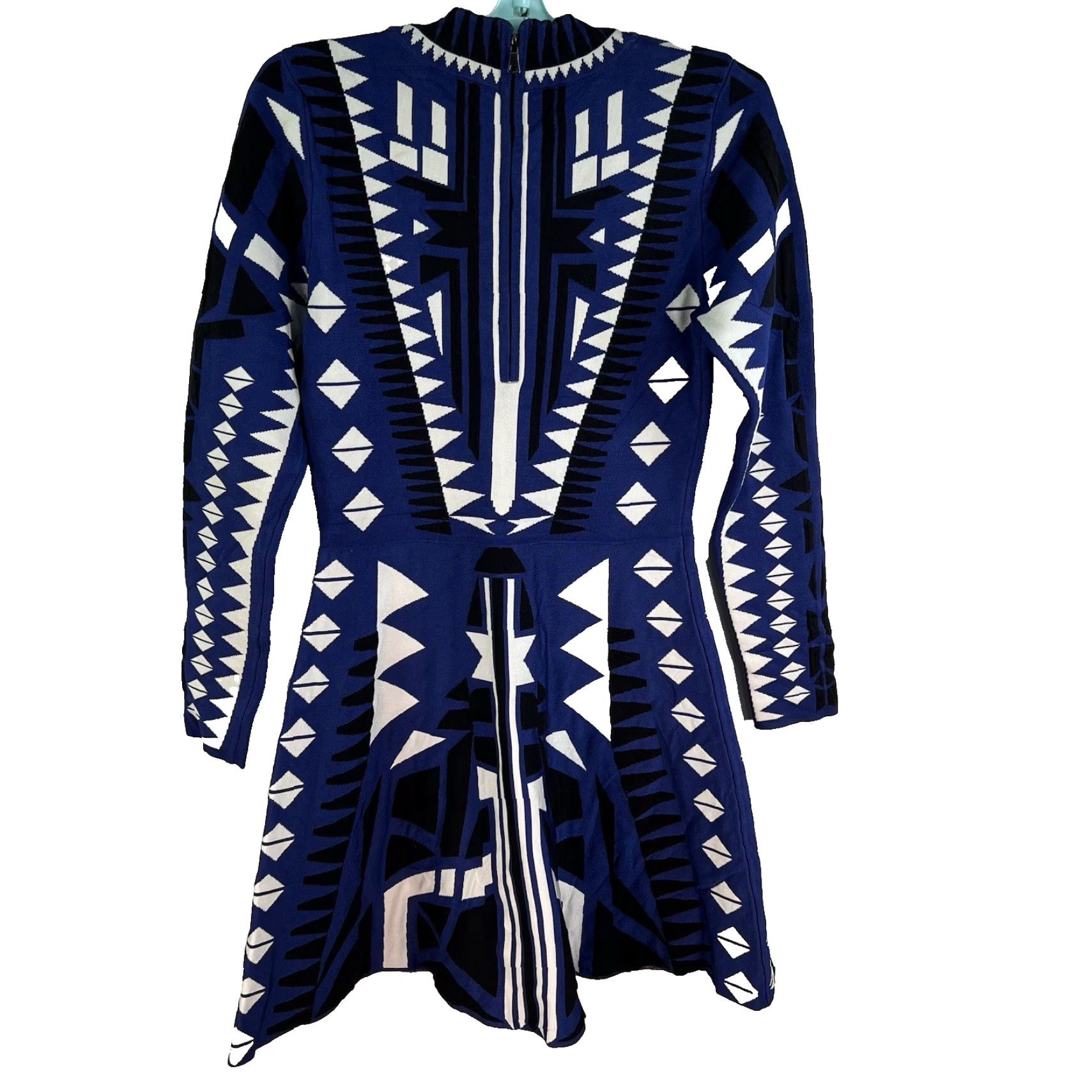 Parker Parker Fit-and-Flare Mini Dress Size M Blue Geometric Long Sleeve V-Neck Party/Cocktail Womens Size M / US 6-8 / IT 42-44 - 7 Thumbnail